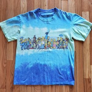 Vintage 2016 Simpsons Tie Dye Graphic T-Shirt Blue Green All Cast Print Sz Small
